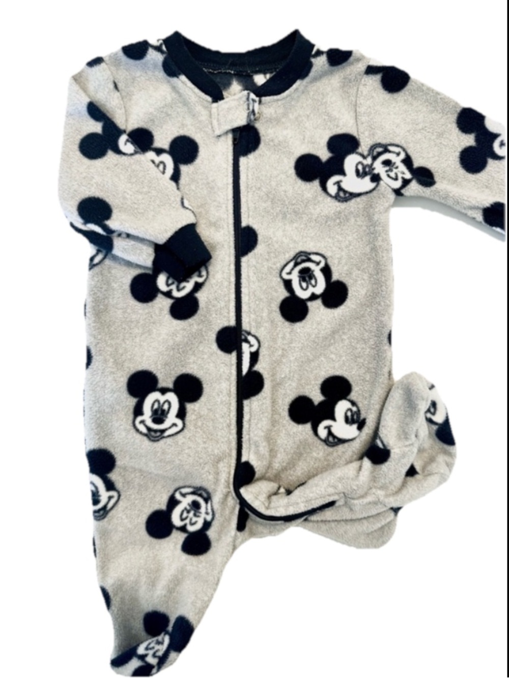 Disney Gray and Navy Mickey Mouse Fleece Footed One-Piece